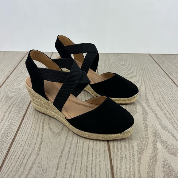 Easy Spirit Women's Meza Espadrille Wedge Sandals 6.5W Black $89 - Picture 1 of 8